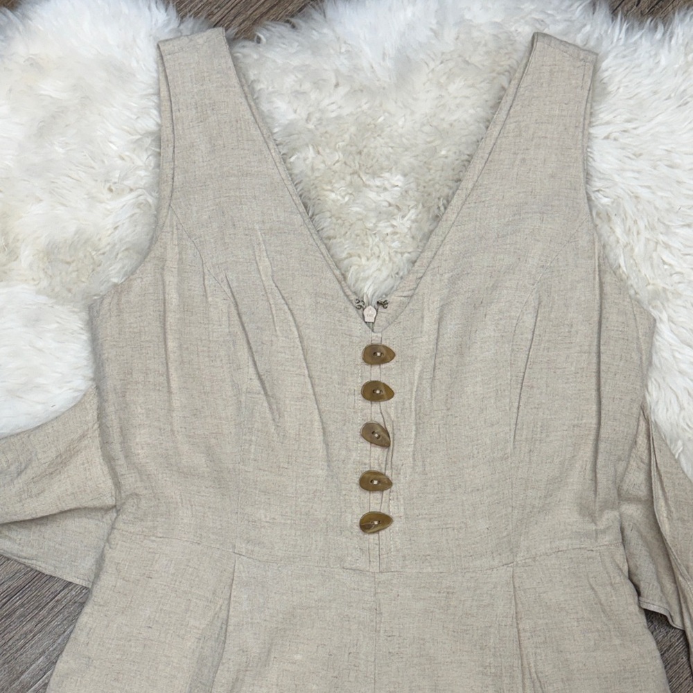 Maeve by Anthropologie Linen-Blend Wide Leg Jumpsuit in Beige size 8 - Picture 10 of 10